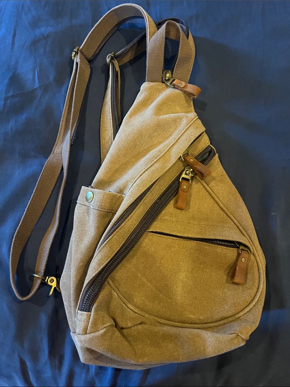 Canvas Sling Crossbody Bag - Light Brown